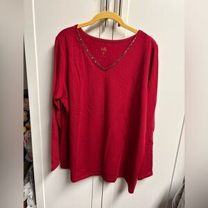 Belle Long Sleeve V-neck Top with Sequins Sz L. NEW